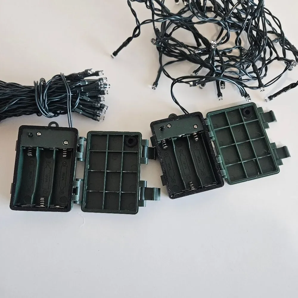 Set of String Lights Battery Operated 50 Warm White LEDs 16.5ft Dsrk Green Wire